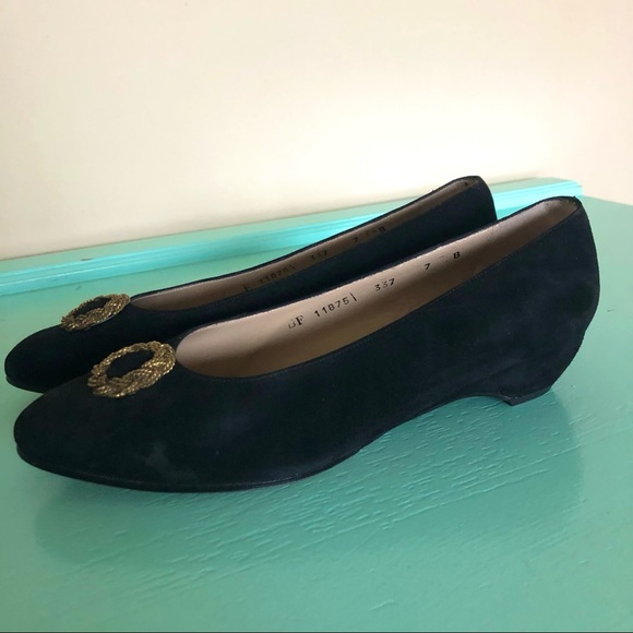 Vintage Salvatore Ferragamo Black Suede Flats - Picture 2 of 9
